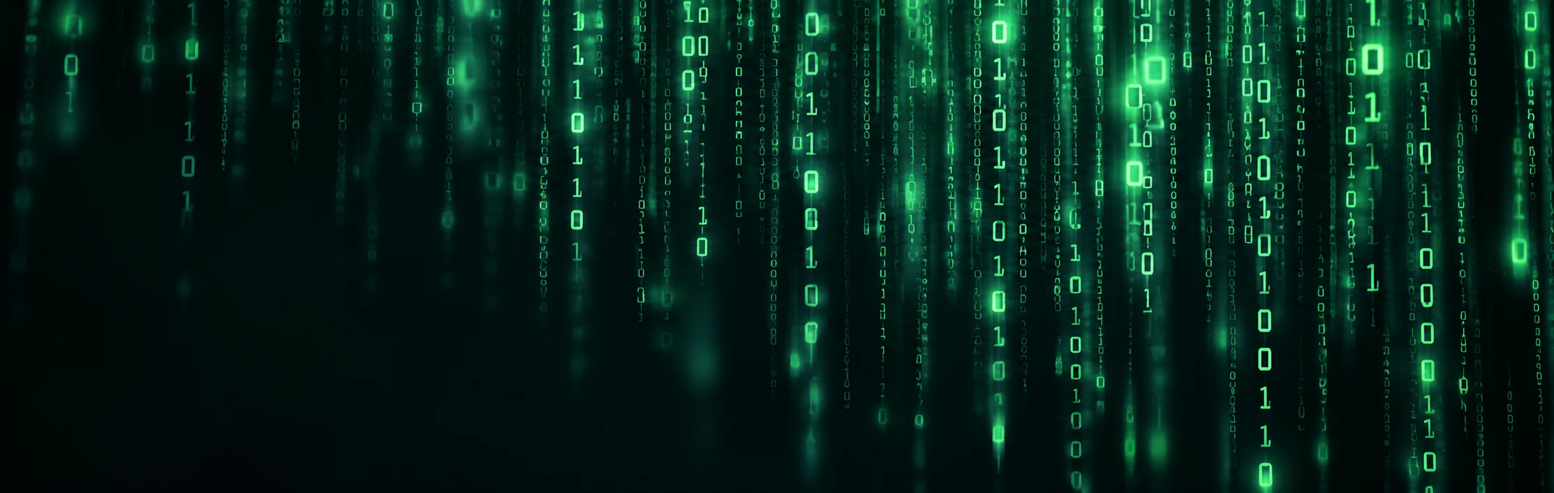 Emerald code characters falling in vertical streams across a dark screen