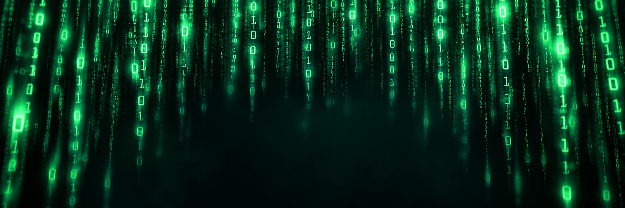 Emerald code rain framing a dark central space